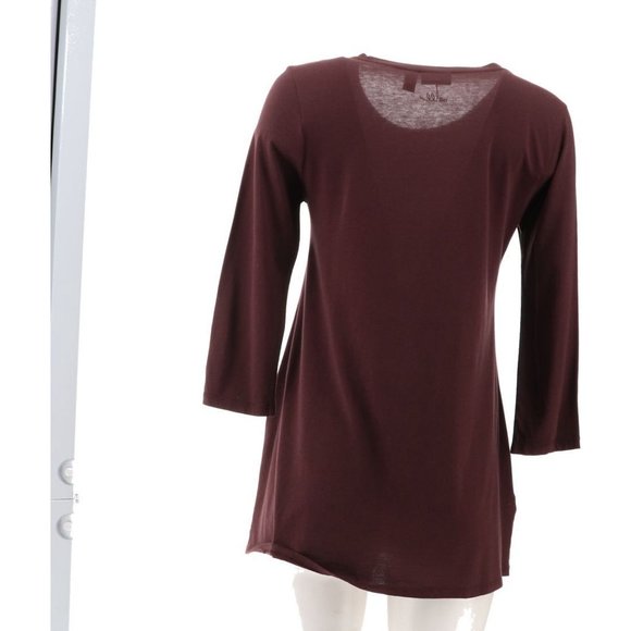 NWT LOGO PRINCIPLES BY LORI GOLDSTEIN 3/4 SLEEVE HI-LOW HEM TOP FUDGE XXS - Picture 6 of 13